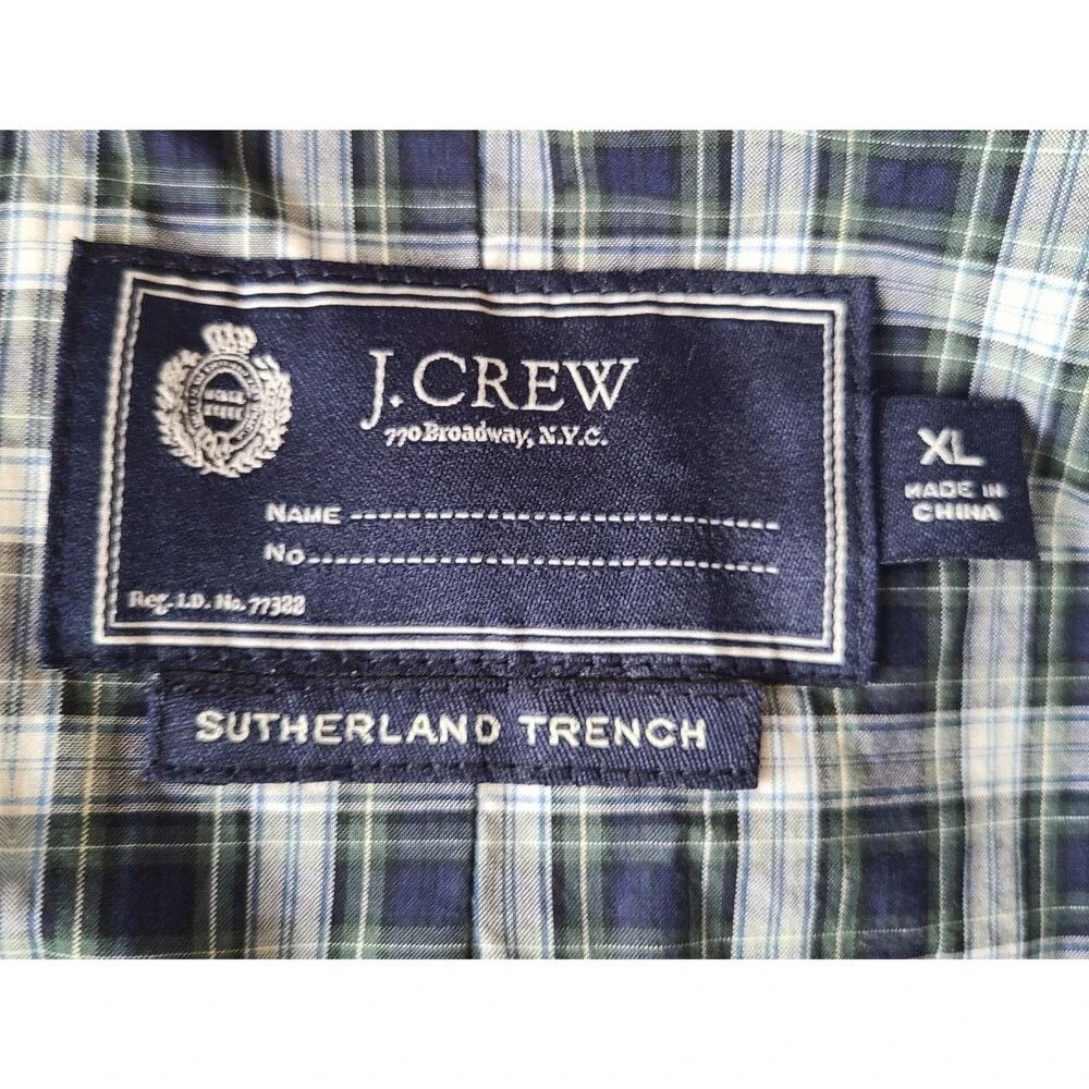 J Crew Sutherland Trench Coat Mens XL Gray Cotton Plaid Lined 2009 Y2K